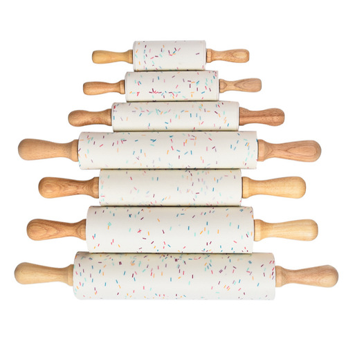 Wooden handle silicone colorful dot silicone rolling pin candy colored grain pattern flour stick roller rolling pin baking tool