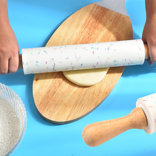 Wooden handle silicone colorful dot silicone rolling pin candy colored grain pattern flour stick roller rolling pin baking tool