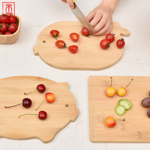 Double-sided fruit and cooked food sorting chopping board household multi-purpose chopping board cartoon creative dual-purpose solid bamboo chopping board