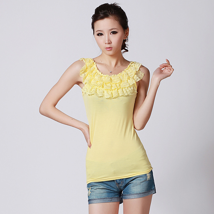 Spring and Autumn Korean Style Modal Lace Solid Color Women's Base Shirt Slim-fit Sports Vest for Students