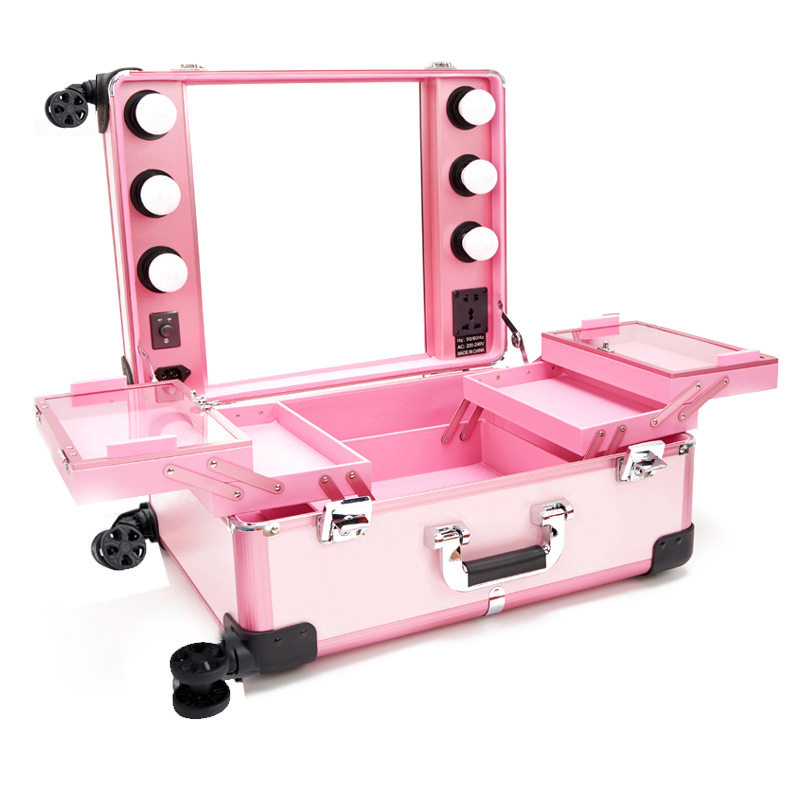 NiuNo espejo con lámpara barra de tracción maquillaje profesional caja de luces de maquillaje caja de luces de rueda universal caja de maquillaje de novia 21 pulgadas