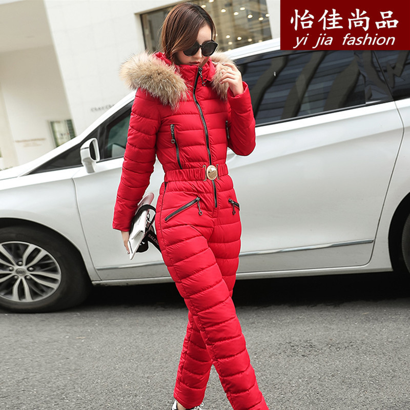 Cross-border 2022 winter New down cotton-padded jacket women's one-body ski clothing Korean slim-fit padded hooded cotton-padded jacket for women