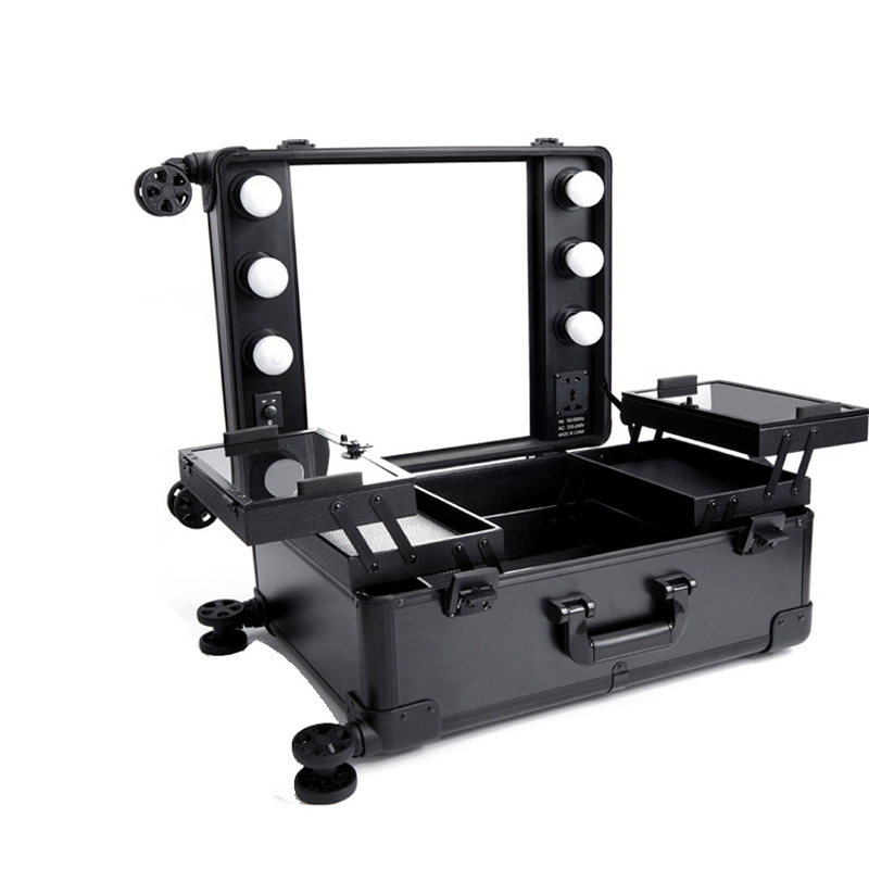 NiuNo espejo con lámpara barra de tracción maquillaje profesional caja de luces de maquillaje caja de luces de rueda universal caja de maquillaje de novia 21 pulgadas