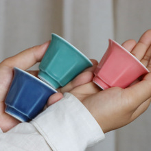 六方菱形色釉白瓷茶杯陶瓷中式品茗杯主人杯单杯小杯子批发定制
