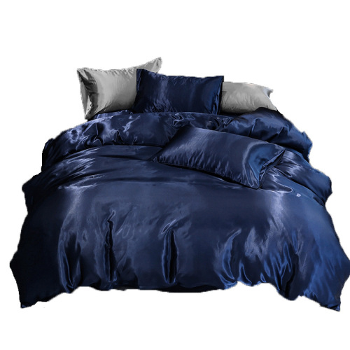 Wholesale Exotic European Silk Chiffon Bedding Set, 90g Color Denim Simulated Silk Comforter Set of Three, Cross-Border Manufacturer