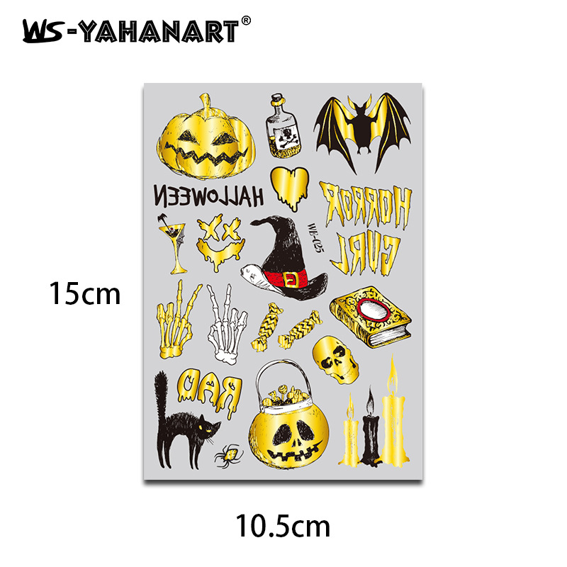 Tatuajes Temporales Dorados de Halloween para Niños Impermeables de Papel de Transferencia de Agua image 7