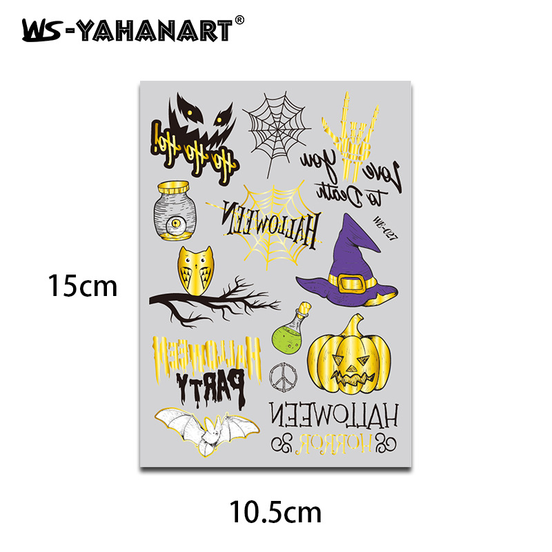 Tatuajes Temporales Dorados de Halloween para Niños Impermeables de Papel de Transferencia de Agua image 9