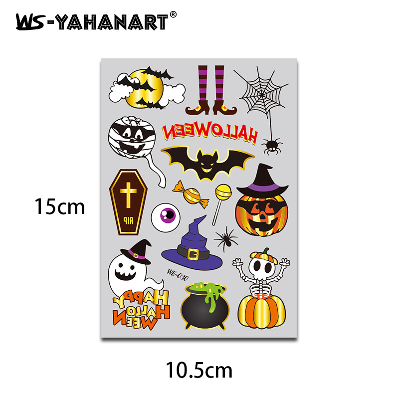 Tatuajes Temporales Dorados de Halloween para Niños Impermeables de Papel de Transferencia de Agua image 12