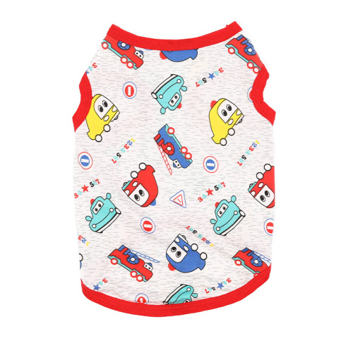 Ready-to-ship wholesale universal dog and pet vests with cartoon prints—cat clothing for puppies, small dogs, and pets