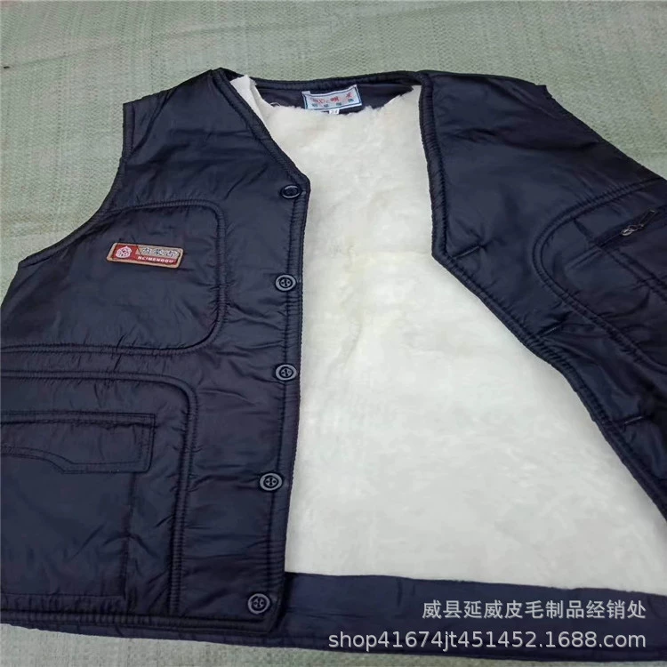 Шерстяной жилет мужской меховой интегрированный среднего и пожилого возраста жилет из овчины Зимний теплый