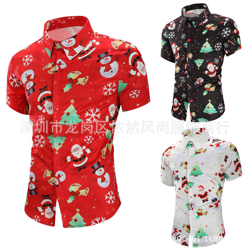 2022 Amazon wish Christmas men's shirt 3D digital printing short sleeve shirt