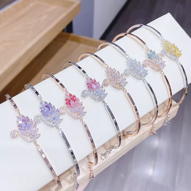 时尚渐变天鹅彩色锆石手链日韩新款流行首饰森系气质女神手饰批发