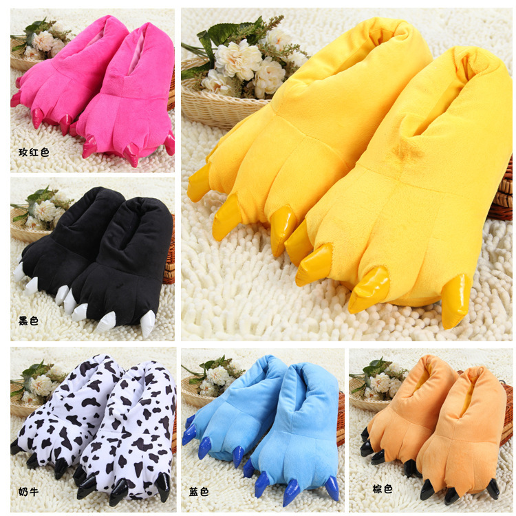 Winter animal pajamas Stitch Tiger dinosaur paw cartoon warm home cute cute plush toy slippers