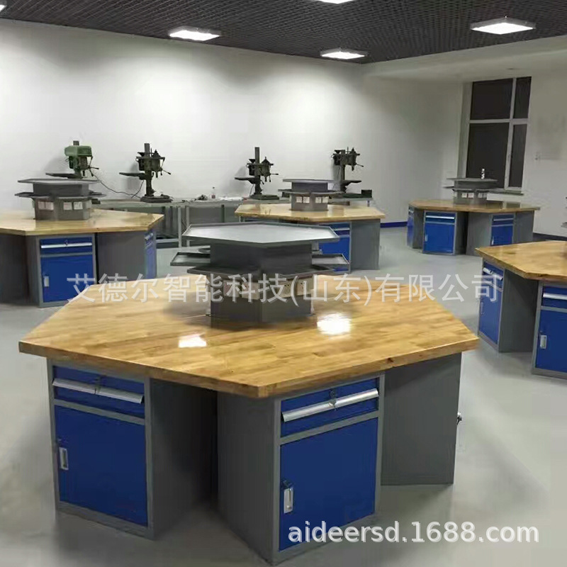 艾德尔50厚榉木桌面六角实训桌 六工位钳工桌六角防静电工作桌