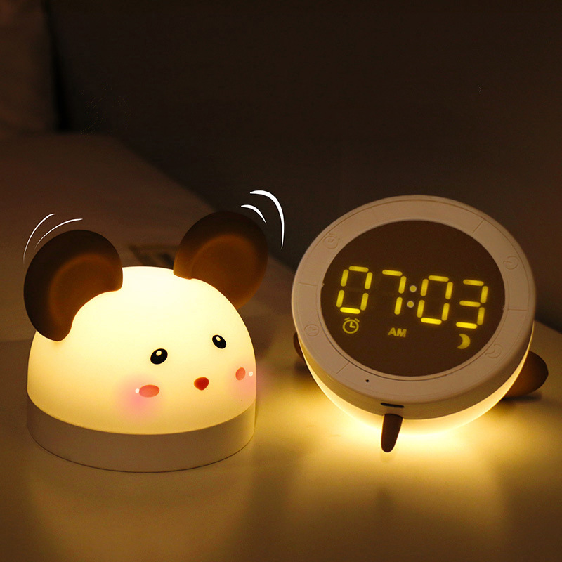 Grunt Silicone Alarm Clock With Night Light Cute Bedside Learning Electronic Digital Clock