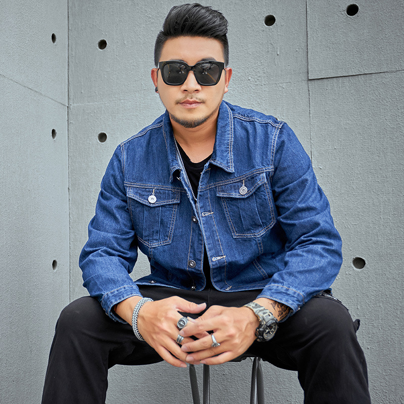 La primavera y el Otoño más el tamaño de los hombres chaqueta de Mezclilla más el tamaño camisa de mezclilla de moda de grasa grande de Mezclilla superior gordo chico abrigo