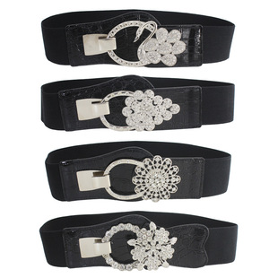 Flower-shaped diamond-shaped buckle elastic waist seal women's fashion dress decoration 5cm elastic wide belt 7 three sizes