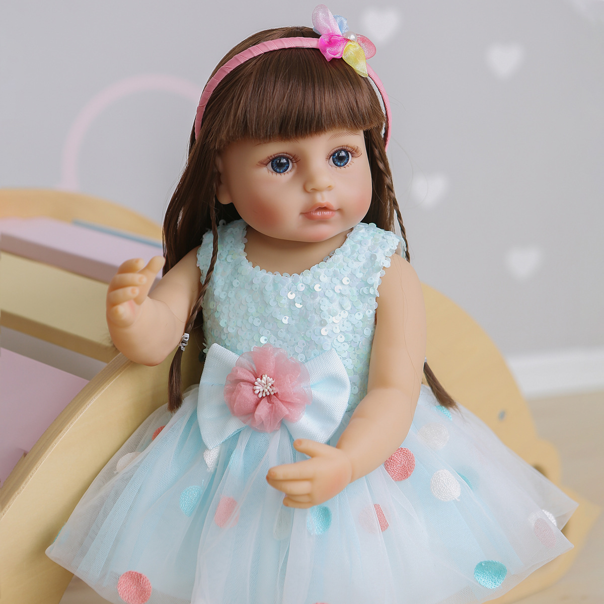 55cm de cuerpo completo de silicona renacer niño niña pincess en azul