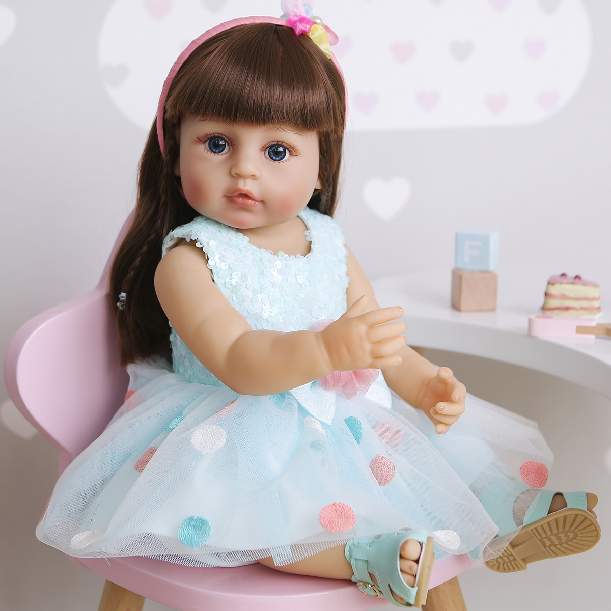 55cm de cuerpo completo de silicona renacer niño niña pincess en azul