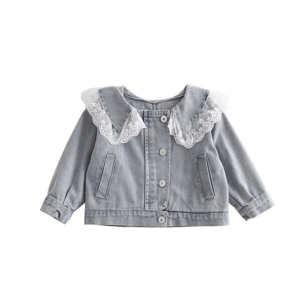Denim autumn children's spring lace silk jacket girl's