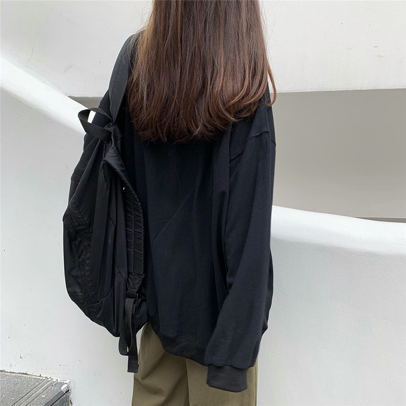 2025 nuevo otoño estilo coreano suelto de gran tamaño color puro fino de manga larga sudadera de mujer de moda ins estudiante chaqueta de mujer