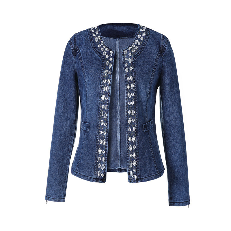 2026 Autumn New Korean Style Denim Top Retro Stretch Sequin Casual Versatile Long-Sleeve Short Jacket for Women Trendy