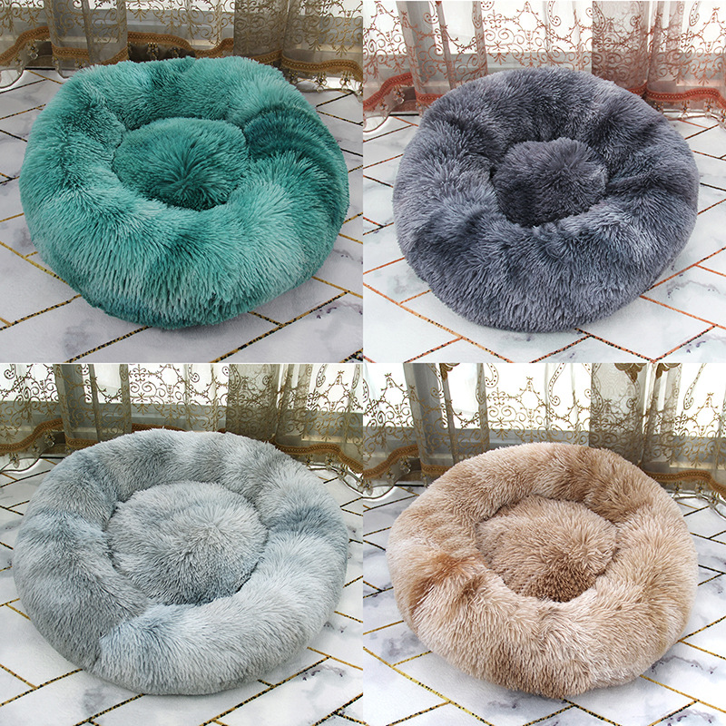 Nido de gato nido de perro felpa invierno cálido rodeado de nido de gato tie-dye gradiente de color multicolor cama nido para mascotas