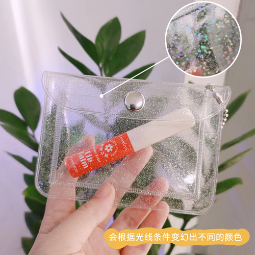 ins transparent glitter printed card bag Korean mini snap simple PVC wallet bank card protection portable student