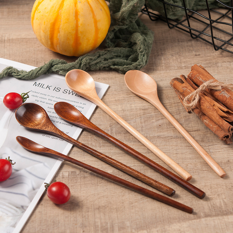 Children's Wooden Spoon Small Soup Spoon Rice Spoon Dessert Spoon Honey Mixing Spoon Korean Style Solid Wood Tableware Accompanying Wooden Spoon