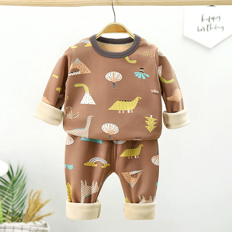 Demi-season children's fleece autumn set, long-sleeve, warm thermal underwear for men and women