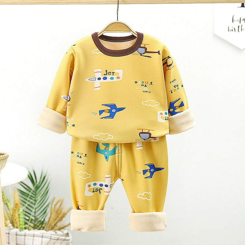 Demi-season children's fleece autumn set, long-sleeve, warm thermal underwear for men and women