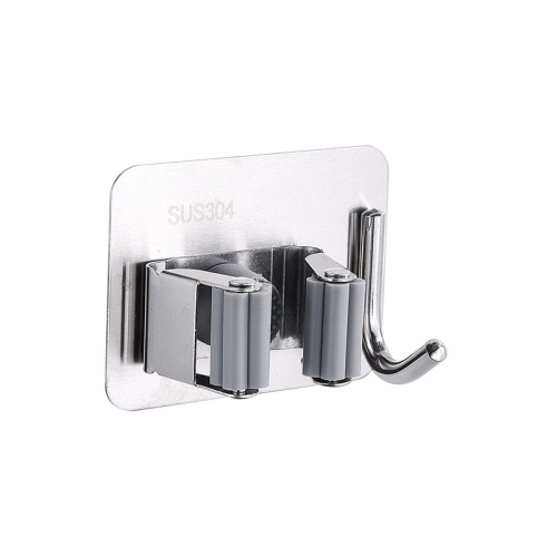 304 stainless steel mop rack nail-free bathroom punch-free hanging mop clip self-adhesive broom mop rack factory direct supply