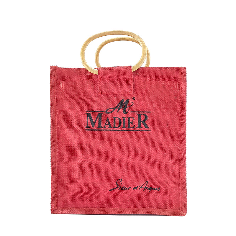 厂家专业定制竹手提麻布袋染色红酒粗麻布袋礼品包装黄麻布手提袋