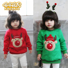批发秋冬童装 男女宝宝加厚不倒绒卡通卫衣圣诞麋鹿保暖上衣裤子