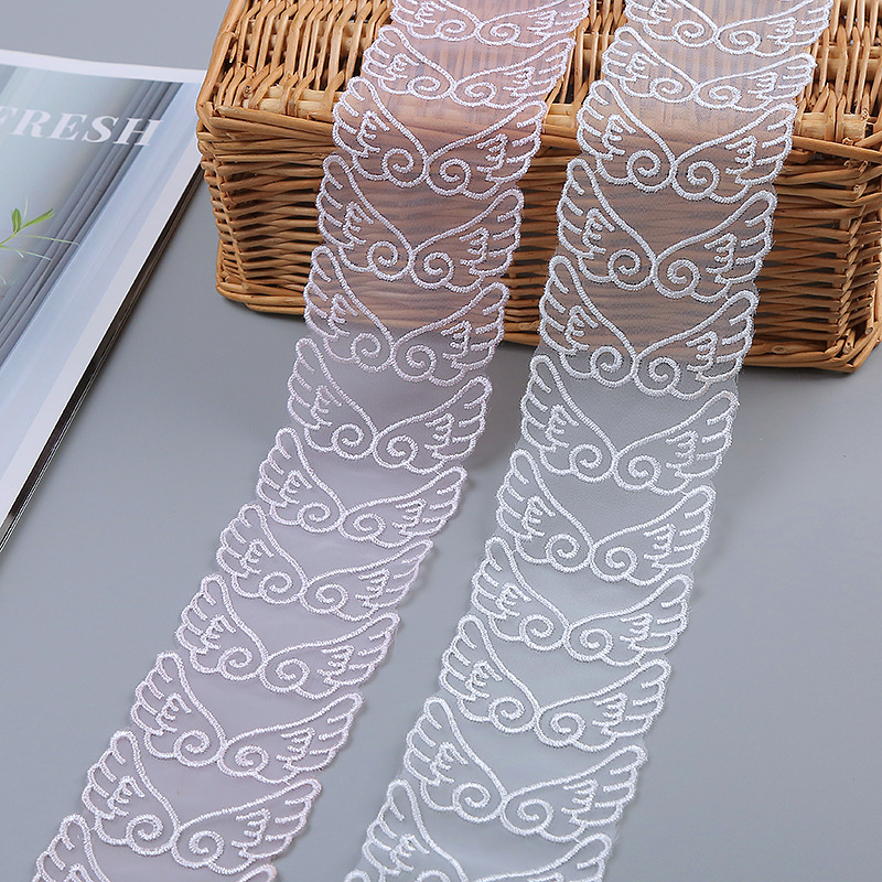 厂家批发5.5cm欧根纱翅膀DIY手工家居软饰蕾丝床上用品婚纱花边