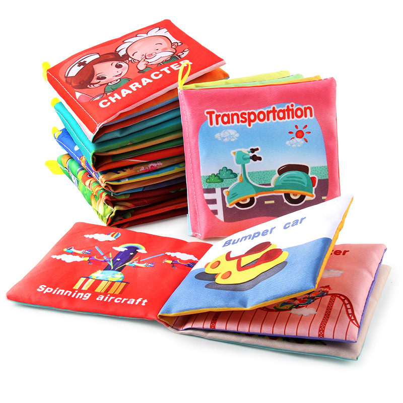 Transfronterizo nuevo libro de tela para bebés juguetes de educación temprana Inglés Palm libro Animal Digital Traffic sonando papel libro de tela para bebés