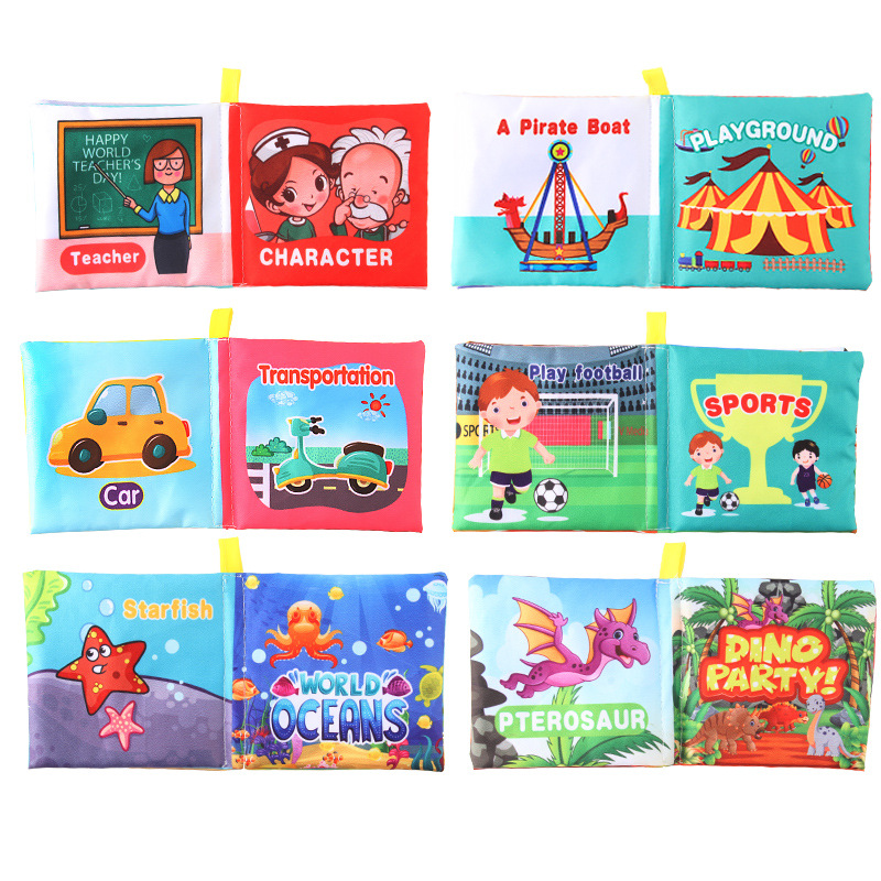 Transfronterizo nuevo libro de tela para bebés juguetes de educación temprana Inglés Palm libro Animal Digital Traffic sonando papel libro de tela para bebés image 4