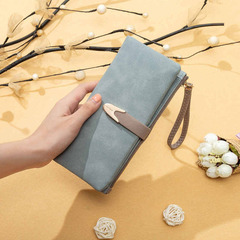 Lianbu's Popular Women's Wallet Casual Fashion Buckle Long Women's Wallet Pu Wallet Wrist Strap Wallet Wallet
