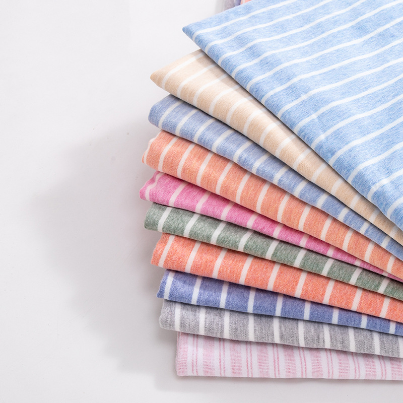 海隆彩棉舒绒条纹色织布婴童春秋保暖内衣面料弹性柔软手感好