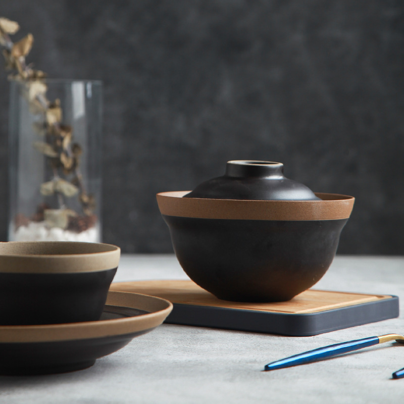 Yilongxuan Japanese-style stoneware retro rice bowl for students 6-inch instant noodle bowl creative braised pork braised rice bowl with small dishes