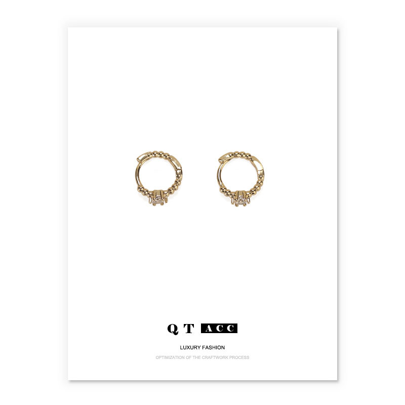 Latón chapado en oro/platino europeo y americano personalidad simple temperamento todo partido ZIRCON diamante incrustado mini pendientes hebilla del oído para las mujeres