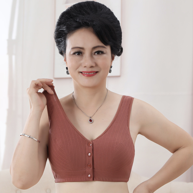 Middle-aged and elderly bra vest pure cotton underwear without steel ring front opening thread cotton bra for the elderly mother bra large size