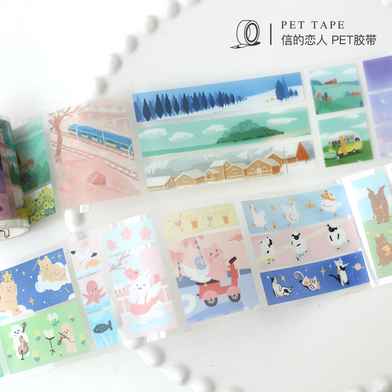 信的恋人PET胶带生活小调 手帐装饰透明植物风景照景色背景大贴纸