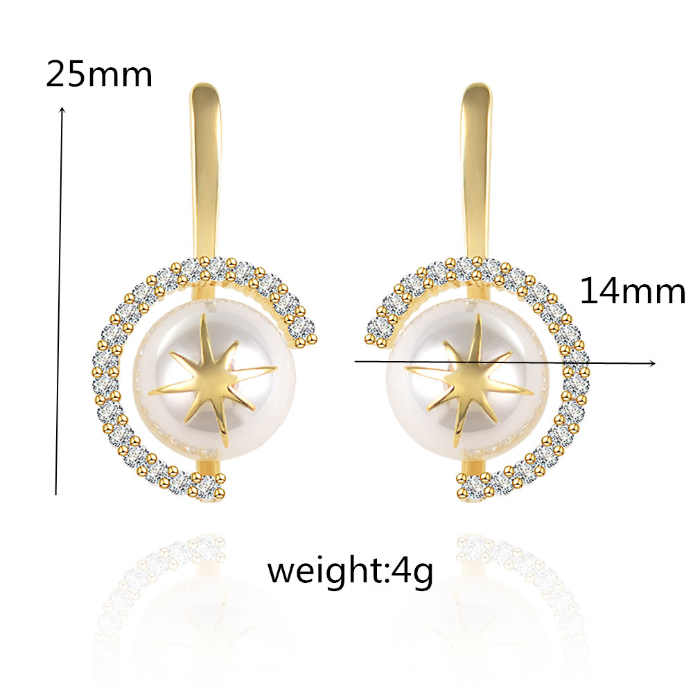 Designer pearl stud earrings women's creative star zircon ear jewelry_voghion.com