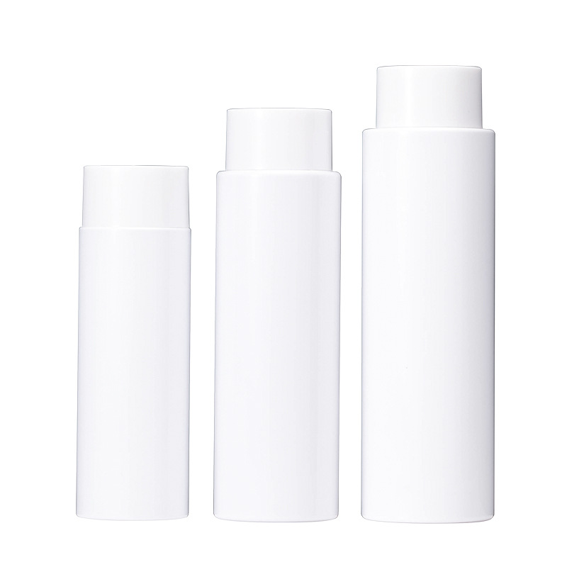 Material de embalaje cosmético 100-150ml blanco hombro plano PET botella de tóner 200ml tapa interior puro botella de rocío al por mayor