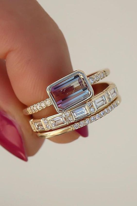 Stackable Plain Band And Tiny Cubic Zirconia Ring Set In Minimalist European Style. Perfect For Work, Daily And Casual Wear. Hypoallergenic And Tarnis_voghion.com