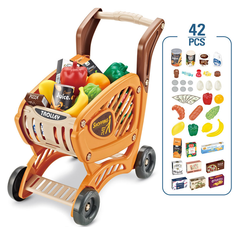 Traje de carrito de compras de frutas y verduras de simulación infantil transfronteriza supermercado ventas de compras jugar casa Carro de juguete