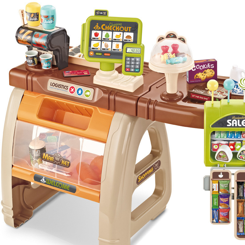 Carro de la compra del supermercado de los niños transfronterizos combinación traje lector de tarjetas de escaneo Mesa expendedora juego casa supermercado Juguetes