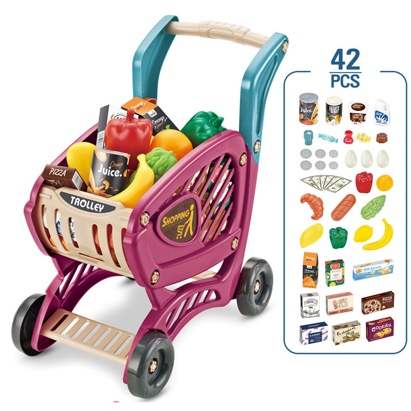 Traje de carrito de compras de frutas y verduras de simulación infantil transfronteriza supermercado ventas de compras jugar casa Carro de juguete