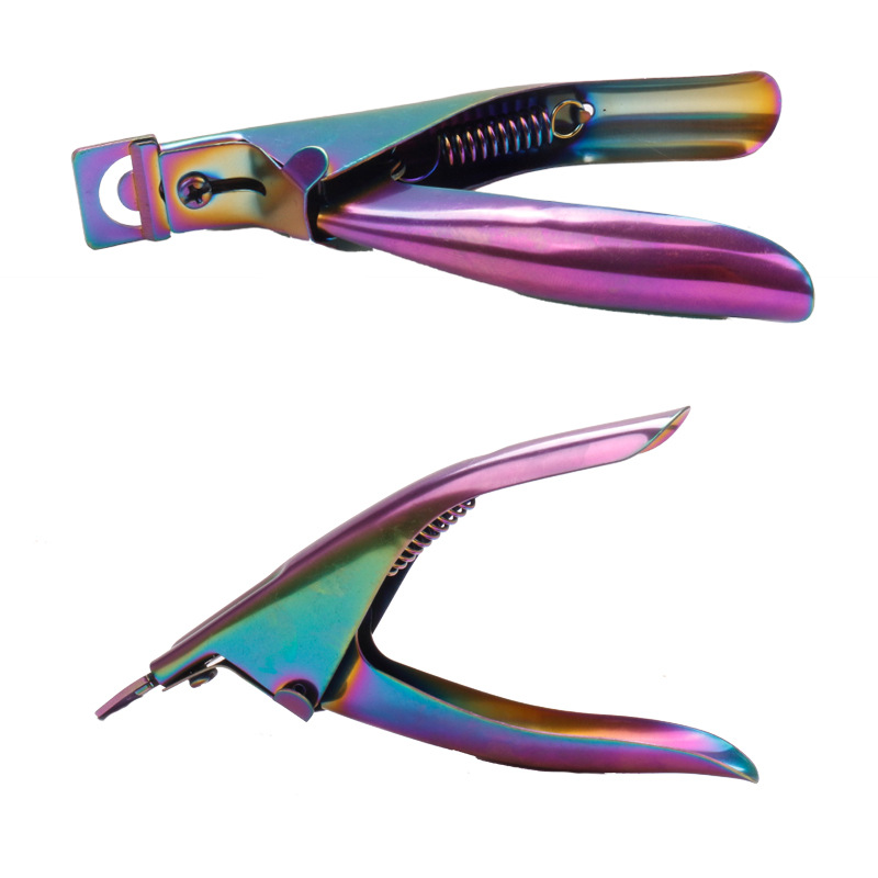Herramientas especiales de manicura transfronterizas de color de titanio de una sola palabra tijeras de acero inoxidable cortaúñas francesas tijeras de uñas falsas